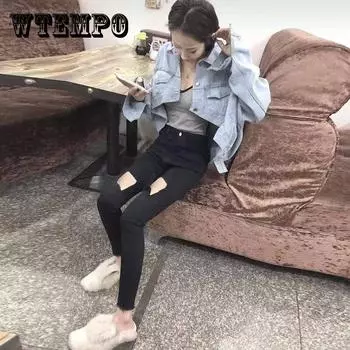 WTEMPO Социальные женские брюки Дух Плотная дыра Летом Маленькие джинсы Прилив Укороченные рваные брюки Сексуальные джинсы XXXXL