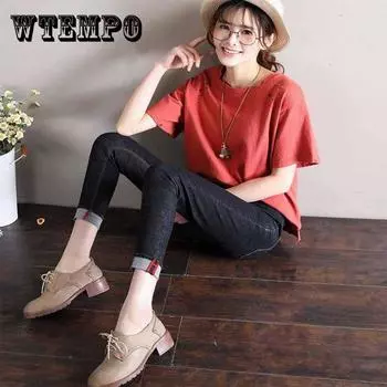 WTEMPO [Содержит хлопок 80.6] Обтягивающие ноги Черный студент Женский Весенний укороченные брюки Брюки с высокой талией Брюки XXXXXL