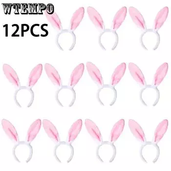 WTEMPO Soft Plush Rabbit Ear Headbands Suitable for People To Wear During Easter Celebrations Cute Daily Cosplay Decoration Headbands Pet Headbands 12pcs розовый