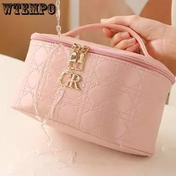 WTEMPO Solid Color Cosmetic Organizer High-capacity Makeup Bags Storage Pouch Female Makeup Boxes Large Faux Leather Travel Cosmetic Bags for Women 1pc чёрный