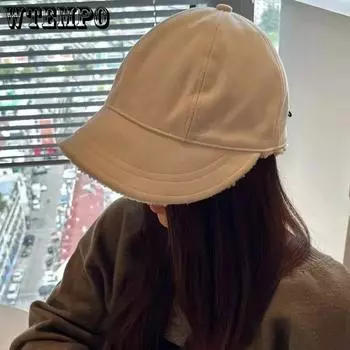 WTEMPO Solid Color Female Autumn Winter Warm Plush Peaked Caps Cold-proof Windproof Woolen Thick Warm Hats One Size чёрный