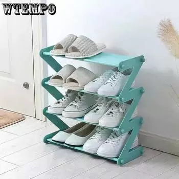 WTEMPO Solid Color Foldable Multi-functional Household Door Storage Shelves Free-installation Room Decoration Shoe Racks 4-layer чёрный