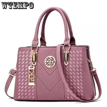 WTEMPO Solid Color Simple Zipper PU Bags Versatile Women s Handbags Large Capacity Shoulder Crossbody Faux Leather Bags 1pc чёрный
