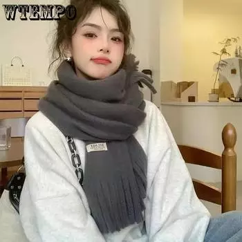 WTEMPO Solid Color Soft Casual Versatile Tassel Scarves Women s Cold-proof Windproof Thickened Long Shawl Scarves One Size слоновая кость