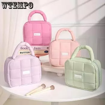 WTEMPO Solid Color Storage Portable Makeup Bags Large Capacity Portable Makeup Storage Bags Zipper Travel Bags 1pc розовый