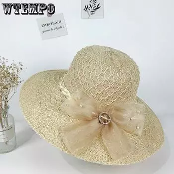 WTEMPO Solid Color Sun Hat with Wide Brim Women Spring Summer Outdoor Breathable Foldable Beach Sunscreen Hats 1pc бежевый