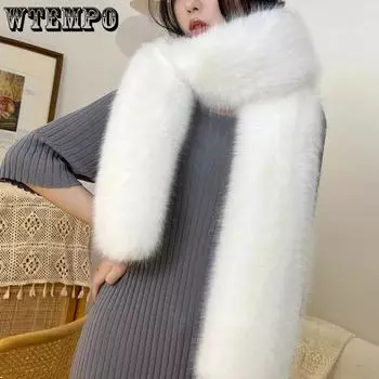 WTEMPO Solid Color Winter Long Warm Faux Fur Scarves Women s Thickened Windproof Cold-proof Casual Scarves One Size чёрный