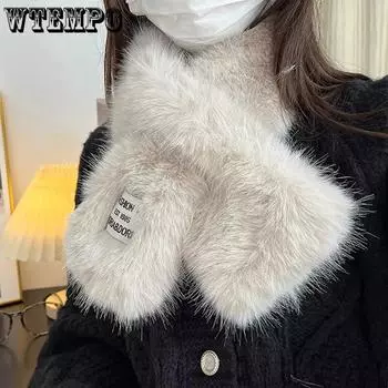 WTEMPO Solid Color Winter Warm Plush Scarves Women s Thickened Windproof Cold-proof Versatile Casual Scarves One Size чёрный