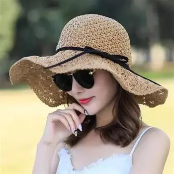 WTEMPO Solid Color Women Spring Summer Wide Brim Sun Hats Outdoor Breathable Foldable Beach Sunscreen Hats with Wind-proof Rope 1pc хаки