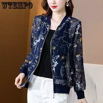WTEMPO солнцезащитная одежда, цветная бейсбольная форма, куртка, кардиган, весенне-летние короткие пальто, куртка, женский шифоновый топ M