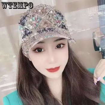 WTEMPO солнцезащитный козырек, женская кепка с утиным языком, универсальная дышащая бейсболка корейского цвета с контрастными блестками на весну и лето 56-58cm зелёный
