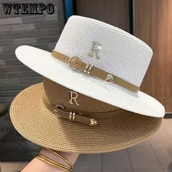 WTEMPO Соломенные шляпы с металлической пряжкой в виде буквы R, летние солнцезащитные шляпы для отдыха, модные женские пляжные винтажные шляпы, церковные шляпы 1pc хаки