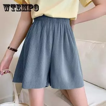 WTEMPO спортивные шорты женские летние с высокой талией студенческие свободные утягивающие широкие брюки женские свободные повседневные брюки с пятью точками XXXL синий