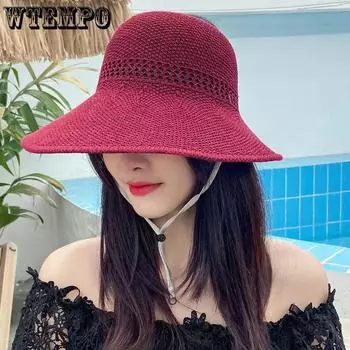 WTEMPO Spring Summer Wide Brim Solid Color Sun Hats Women Outdoor Breathable Foldable Casual Beach Sunscreen Hats 1pc розовый