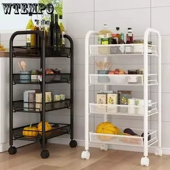 WTEMPO стеллаж для хранения на тележке, напольная, для кухни, ванной, мобильной, для закусок, ванной, многослойная прикроватная стеллаж для хранения в спальне 48*25*63cm белый