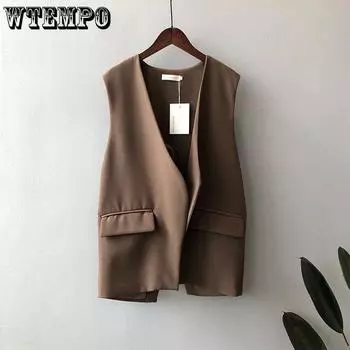 WTEMPO Костюм Жилет Женский Винтажный Жилет Весенний Свободный Повседневный Универсальная Куртка Без Рукавов Французский Шикарный Жилет S белый