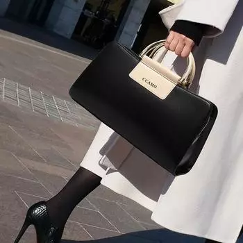 WTEMPO сумки из 100% коровьей кожи, 2022, женские портативные однотонные сумки-мессенджеры на одно плечо, модная сумка большой вместимости, кошельки Gg 33*12*20cm чёрный
