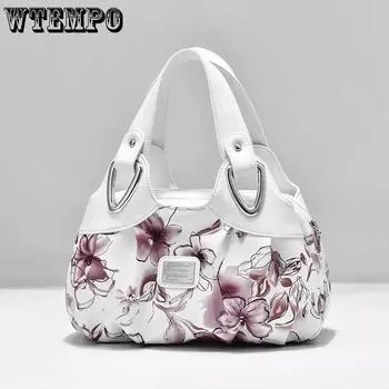 WTEMPO сумки из искусственной кожи с цветочным принтом, женские сумки-тоут большой вместимости, повседневные женские сумки на молнии с верхней ручкой 31*15*18cm белый