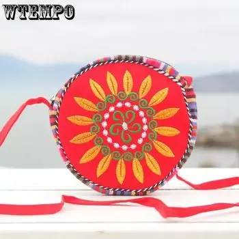 WTEMPO сумки с вышивкой в этническом стиле, повседневная сумочка на одно плечо, сумки для мобильных телефонов с подсолнухом, женские сумки через плечо 17*5cm красный