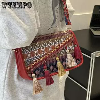 WTEMPO Сумки в этническом стиле для женщин, высококачественные сумки через плечо, повседневные стильные универсальные сумки через плечо Singer 1pc красный