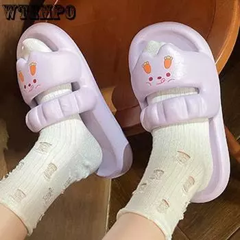 WTEMPO Супер милые женские тапочки, летние уличные и домашние тапочки из ЭВА, противоскользящая толстая подошва, плоский каблук, мягкая подошва, однотонные удобные тапочки с героями мультфильмов 38-39 зелёный