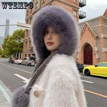 WTEMPO Sweet Lovely Women Autumn Winter Solid Color Woolen Hats Warm Ear Protection Plush Knitted Bomber Hats One Size розовый