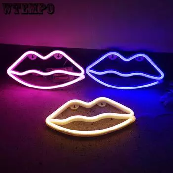 WTEMPO светодиодный красный неоновый свет для губ в форме красочного света, креативный настенный подвесной светильник в форме сердца для девочек, украшение для детской комнаты 27.3*14*1.6cm белый