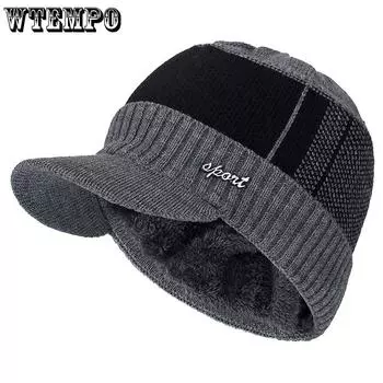 WTEMPO Теплые зимние стильные шапки-бини с меховой подкладкой и шерстяными полями для мужчин и женщин, большие размеры, повседневные плюшевые ветрозащитные шапки One Size красный