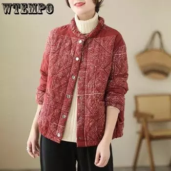 WTEMPO Толстая хлопковая куртка для женщин на осень и зиму Свободная и утягивающая хлопковая куртка L красный