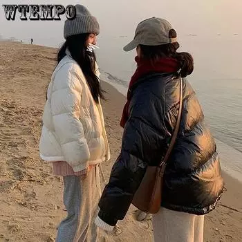 WTEMPO Толстые теплые пуховые пальто осень-зима женские уличные пальто с воротником-стойкой однотонные ветрозащитные утепленные куртки большого размера с хлопковой подкладкой S чёрный