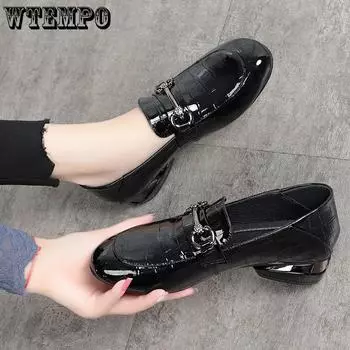 WTEMPO Толстые туфли-лодочки из мягкой искусственной кожи на средней подошве, рабочие туфли, женские, большого размера, однотонные, повседневные, универсальные, из искусственной кожи 35 хаки