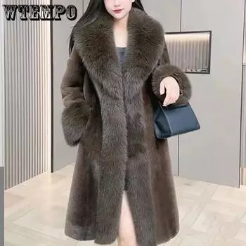 WTEMPO Turn-down Collar Thickened Warm Long Winter Plush Coats Women Large Size Windproof Cold-proof Faux Fur Jackets One Size чёрный
