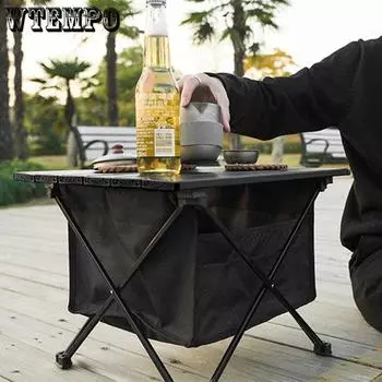 WTEMPO Удобный черный складной стол из алюминиевого сплава Портативный складной столик для самостоятельного вождения для кемпинга Стол для барбекю с сумкой для хранения 41*35*30cm чёрный