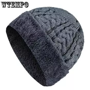 WTEMPO Унисекс зимние шапки высокого качества с меховой подкладкой шерстяные шапки бини для мужчин и женщин теплые толстые вязаные шапки для улицы One Size красный