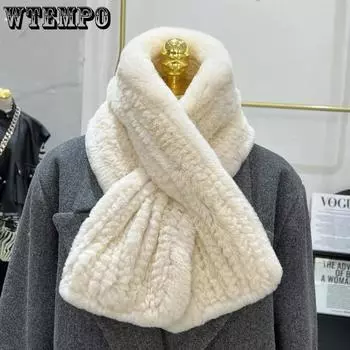 WTEMPO Универсальные утолщенные теплые плюшевые шарфы, однотонные женские двухсторонние простые шарфы из искусственного меха средней длины One Size бежевый