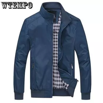 WTEMPO Утепленная мужская куртка для отдыха на природе, весна и осень, большой размер, тонкая куртка с воротником-стойкой, молодежная повседневная ветровка большого размера, мужская куртка M синий