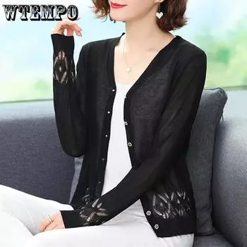 WTEMPO V-neck Large Size Solid Color Loose Knitted Cardigans Women s Casual Versatile Long Sleeve Button Sweater Cardigans S розовый