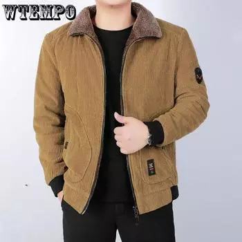 WTEMPO Вельветовая хлопковая куртка с подкладкой Свободная большая хлопковая куртка с подкладкой для людей среднего и пожилого возраста Теплая хлопковая куртка с подкладкой M жёлтый