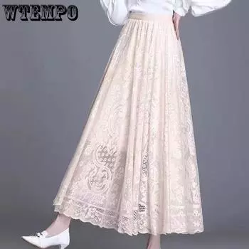 WTEMPO Весенне-летняя сетчатая юбка, модная утягивающая юбка трапециевидной формы с высокой талией, большая плиссированная юбка феи S