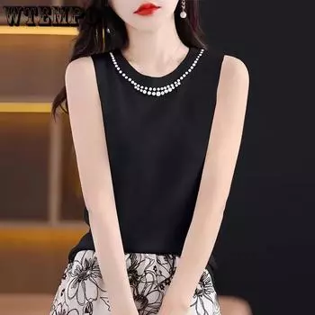 WTEMPO Весна-лето без рукавов нижние топы большого размера женские однотонные повседневные универсальные жилеты-камизолы с V-образным вырезом M чёрный