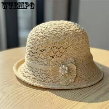 WTEMPO Весна-лето Широкие полевые шляпы с жемчугом и цветком от солнца, женские складные модные солнцезащитные шляпы, классные повседневные шляпы 1pc хаки