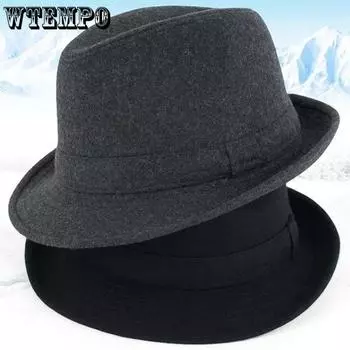 WTEMPO Весна Осень Зима Шерстяные формальные шляпы Мужские Большие Размеры Однотонные Универсальные Шерстяные шляпы Ветрозащитные Холодостойкие Повседневные шляпы S чёрный