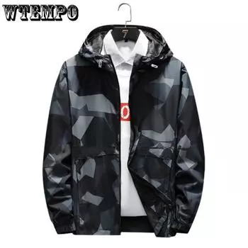 WTEMPO Ветровка с капюшоном и камуфляжным принтом для активного отдыха на открытом воздухе, быстросохнущая, весна-осень, мужская легкая повседневная ветрозащитная куртка большого размера L красный