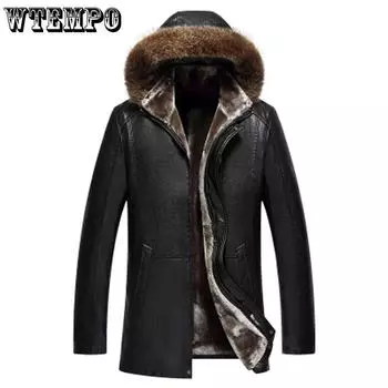 WTEMPO Ветрозащитные, морозостойкие, зимние, теплые, средней длины, куртки из искусственной кожи и плюша с пуговицами, мужские, утолщенные, из искусственного меха, для катания на лыжах, велоспорта, верховой езды 4XL чёрный