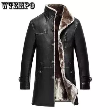 WTEMPO Ветрозащитный, морозостойкий, утолщенный искусственный мех для катания на лыжах, велоспорта, верховой езды, мужские зимние теплые куртки средней длины из искусственной кожи с пуговицами M чёрный