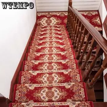 WTEMPO Vintage European Style Stair Carpet Solid Household Non-adhesive Self-adhesive Non-slip Stair Mat Step Pad 26*65cm красный