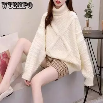 WTEMPO Водолазка свободные свитера утолщенные теплые ретро английский стиль женские вязаные пуловеры с длинным рукавом джемпер осень зима S красный