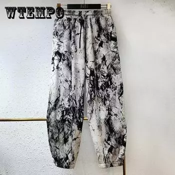 WTEMPO Высокоэластичные повседневные брюки женские летние тонкие черно-белые свободные шаровары с принтом чернил XXL