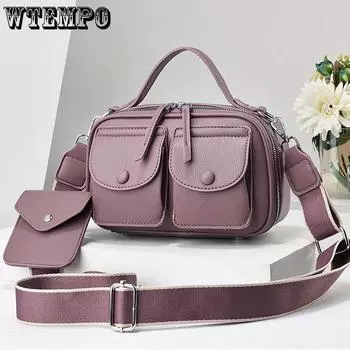 WTEMPO Высококачественная фактурная сумка для женщин, универсальные сумки через плечо для поездок на работу на весну и лето, мини-ручные небольшие квадратные сумки 1pc чёрный