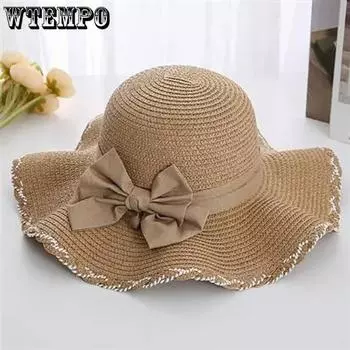 WTEMPO Wave соломенные шляпы с большими полями женские универсальные солнцезащитные шляпы с бантом пляжные приморские повседневные солнцезащитные шляпы One Size хаки
